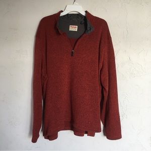 Wrangler Authentic Sweater Fleece Mens Size 2XL Red 1/4 Zip Long Sleeve